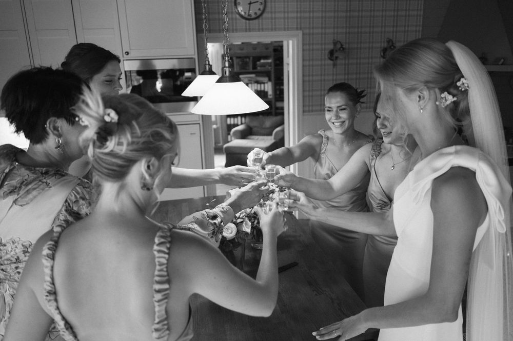 Getting ready for a wedding celebration with preparations in a series of candid moments.