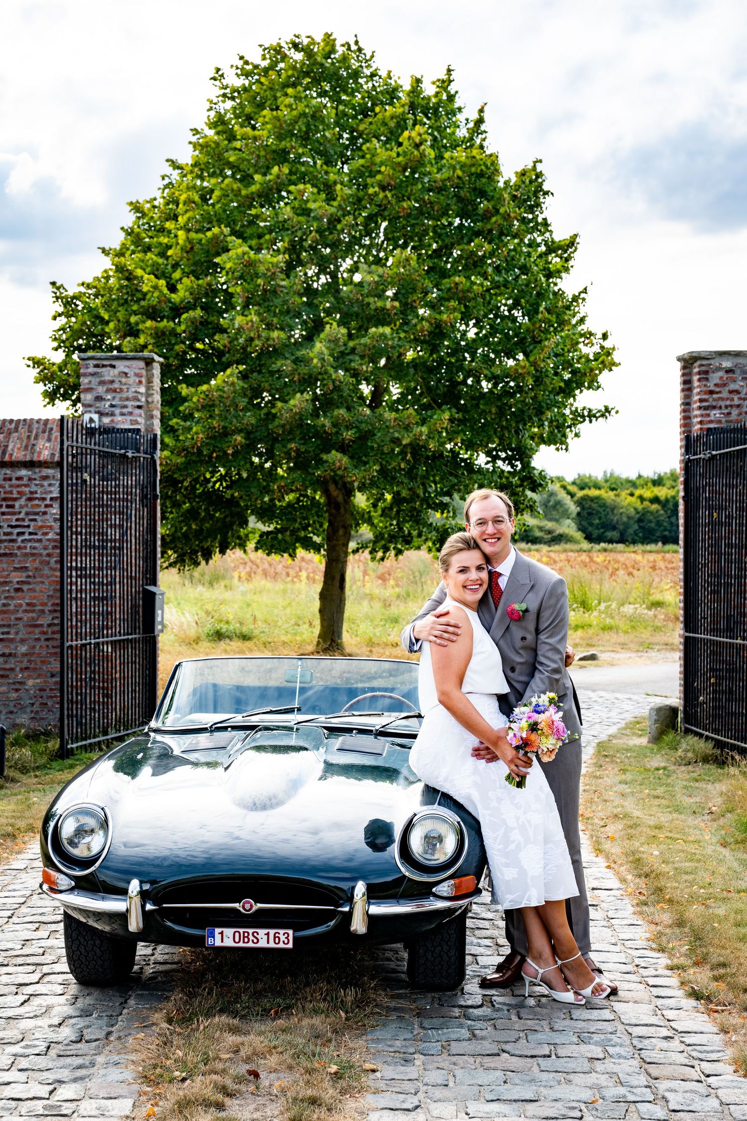 Huwelijk, foto's met oldtimer in Gullegem