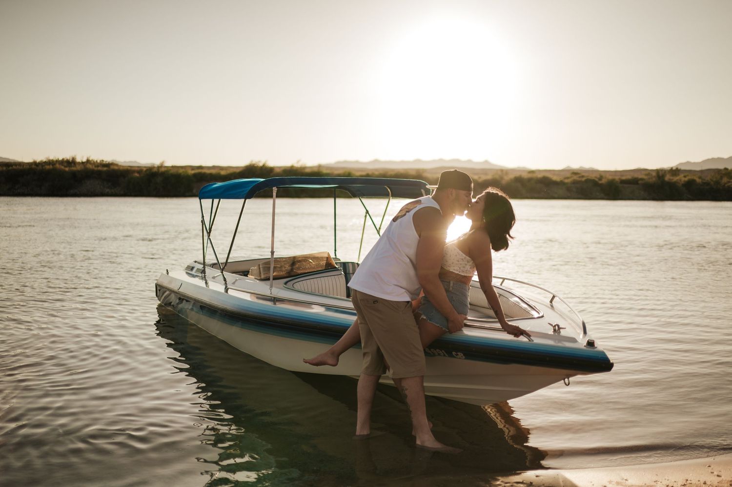 summer photoshoot with couples on boat
