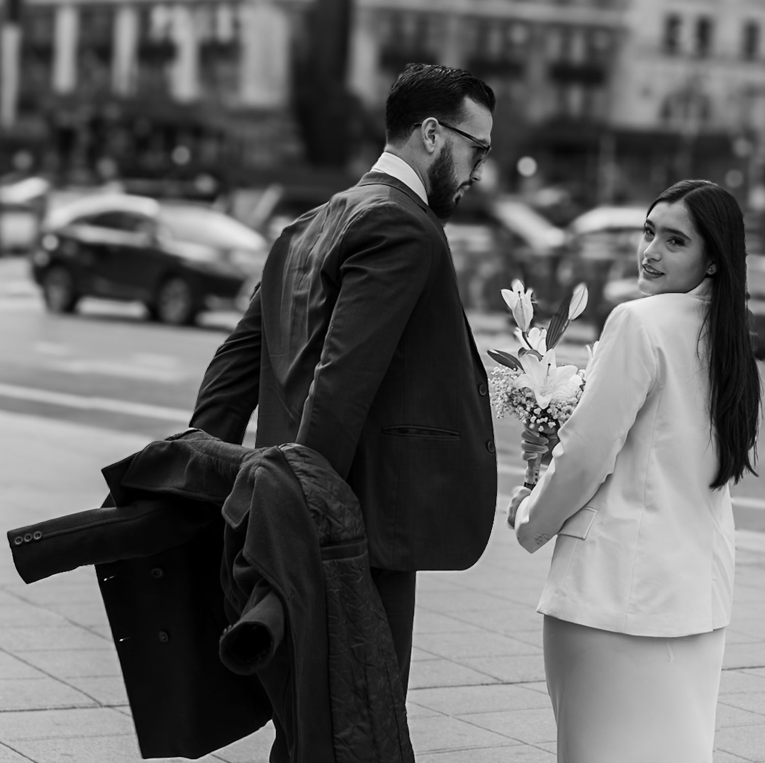 Just married couple outside of NYC City Hall wedding courthouse