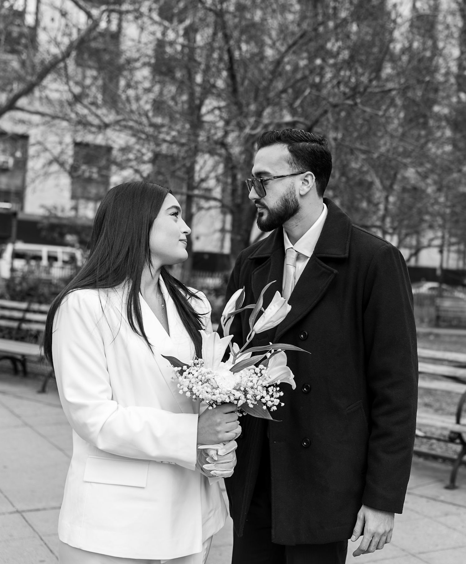 Just married couple outside of NYC City Hall wedding courthouse