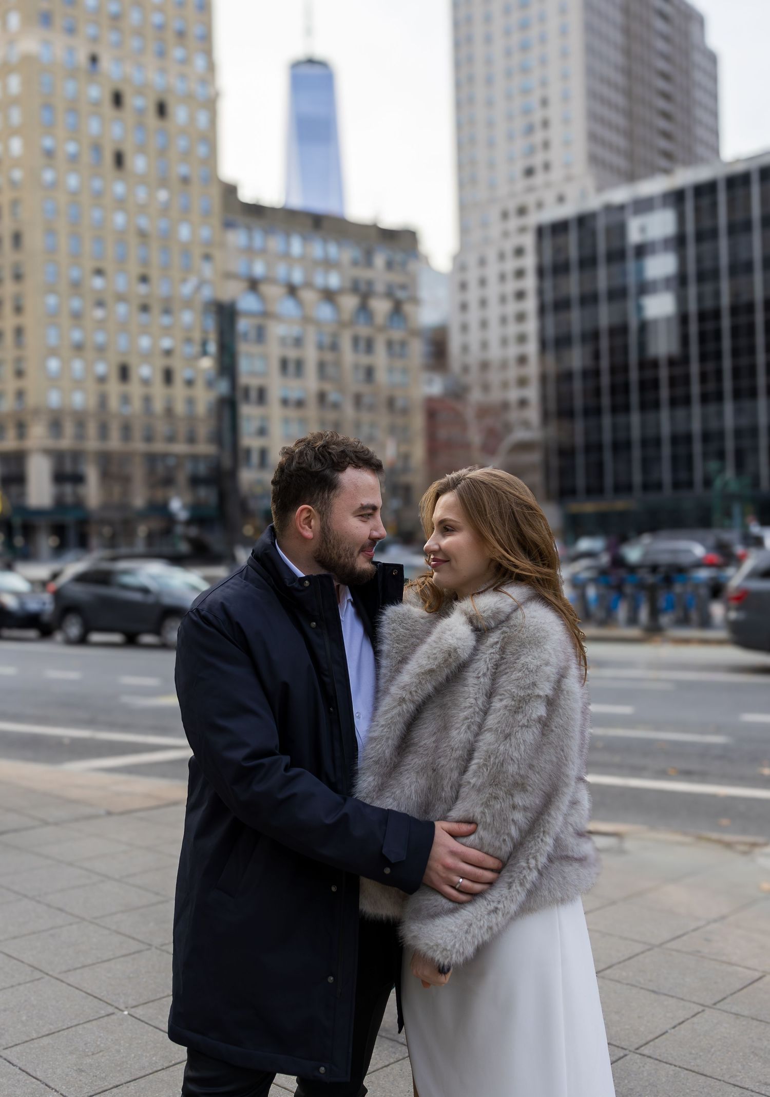 Just married couple outside of NYC City Hall wedding courthouse