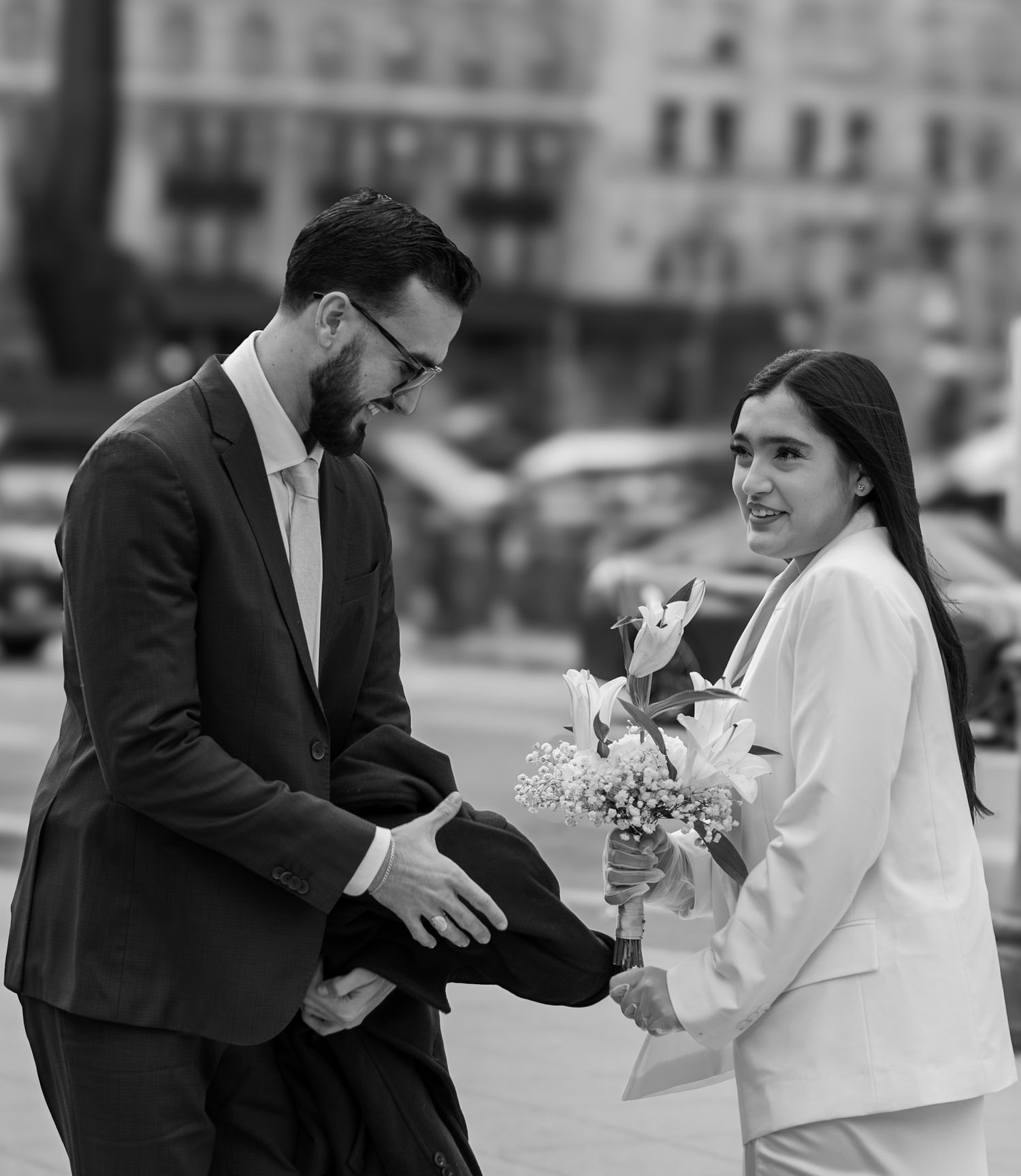 Just married couple outside of NYC City Hall wedding courthouse