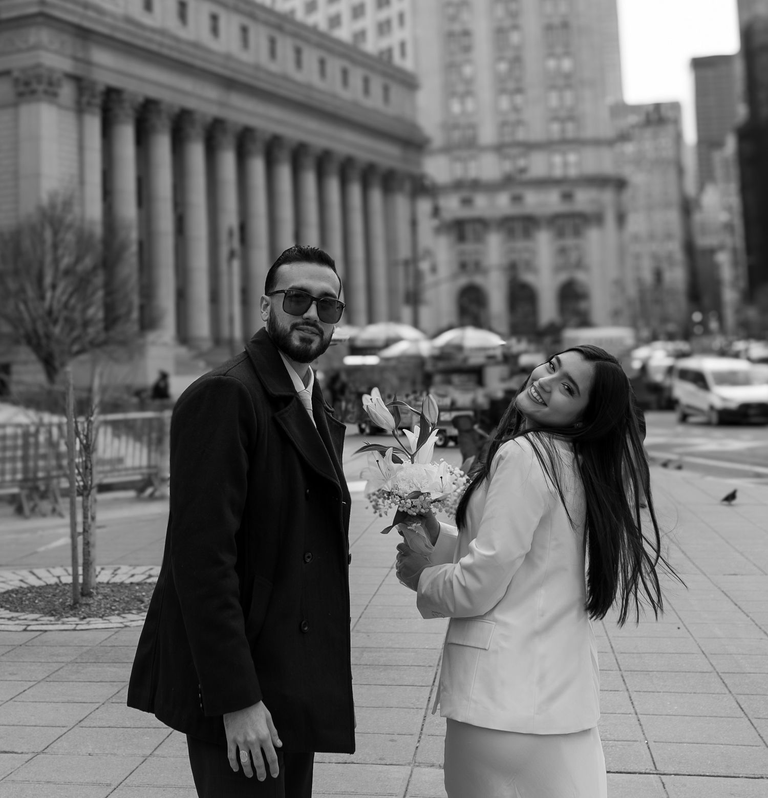 Just married couple outside of NYC City Hall wedding courthouse