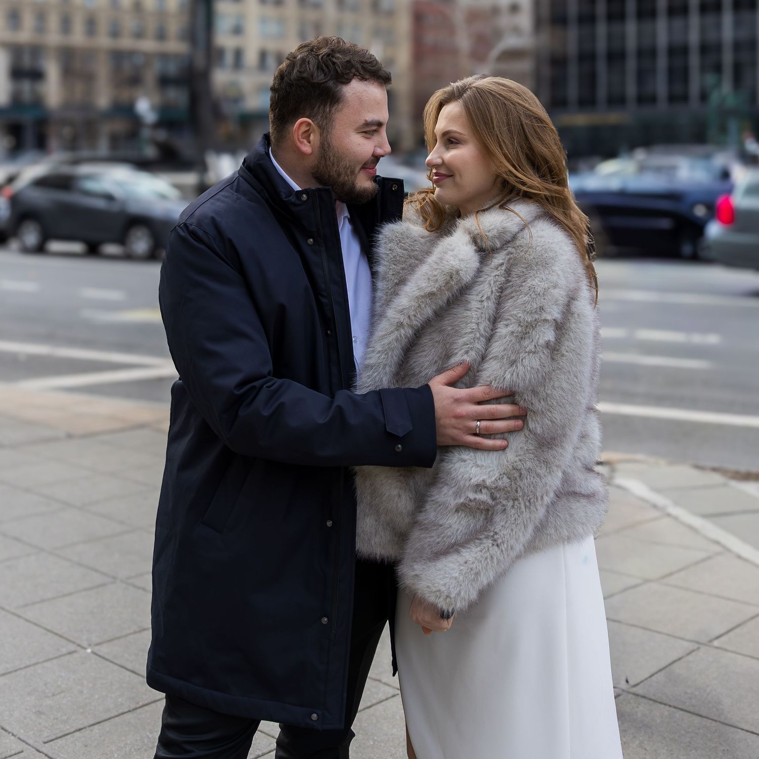 Just married couple outside of NYC City Hall wedding courthouse