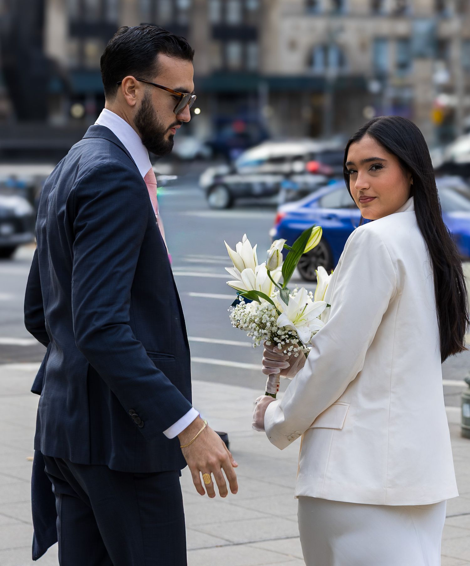 Just married couple outside of NYC City Hall wedding courthouse