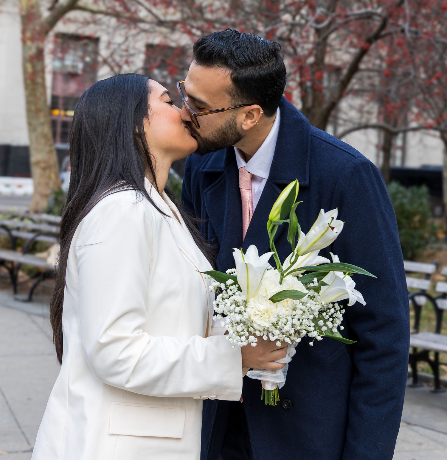 Just married couple outside of NYC City Hall wedding courthouse