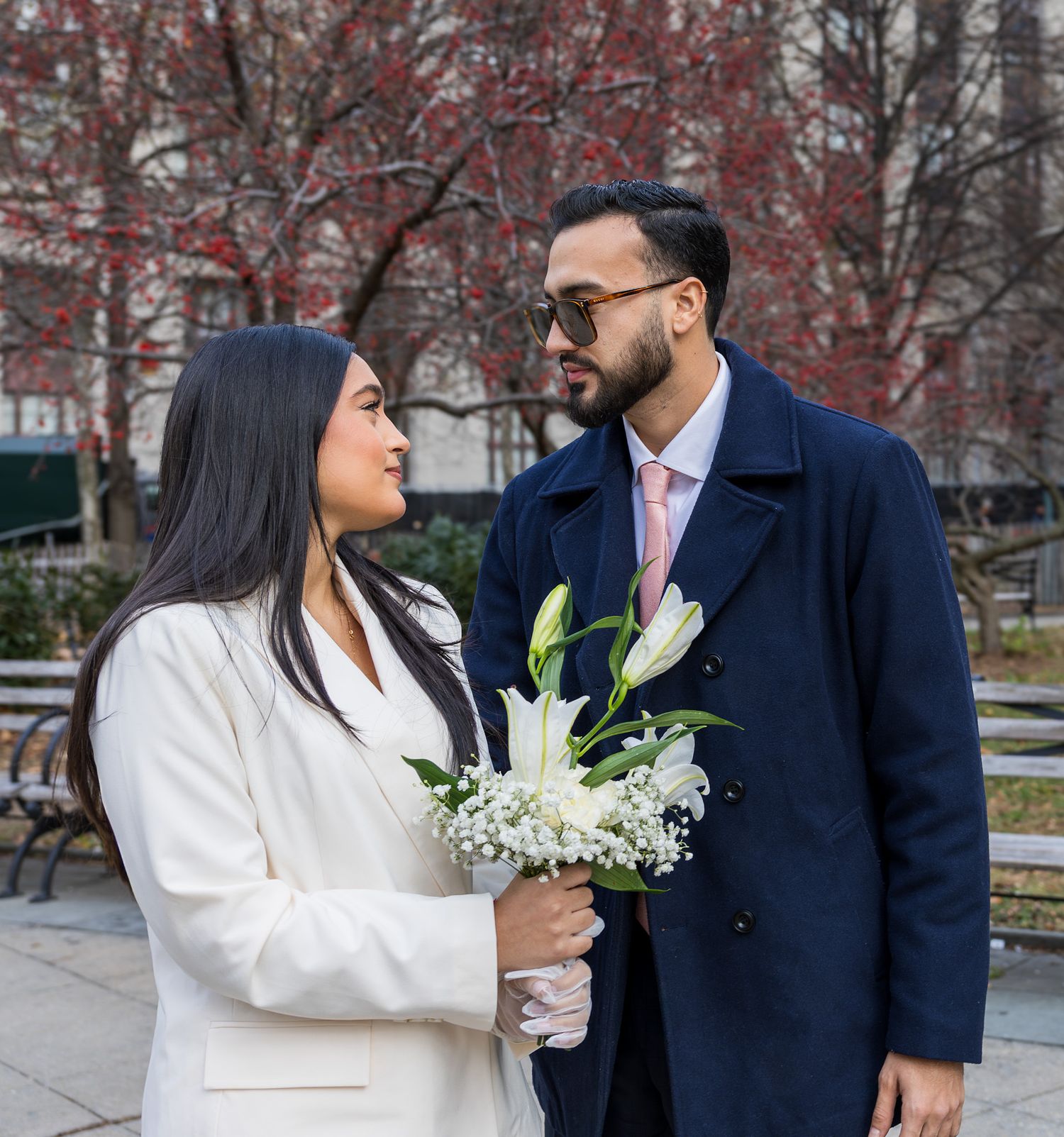 Just married couple outside of NYC City Hall wedding courthouse