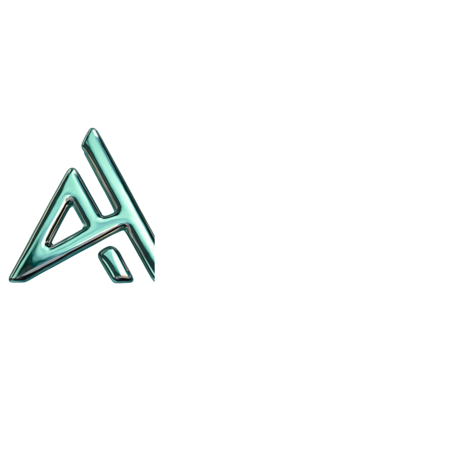 A sleek 3D metallic teal triangular logo with geometric lines on a white background.