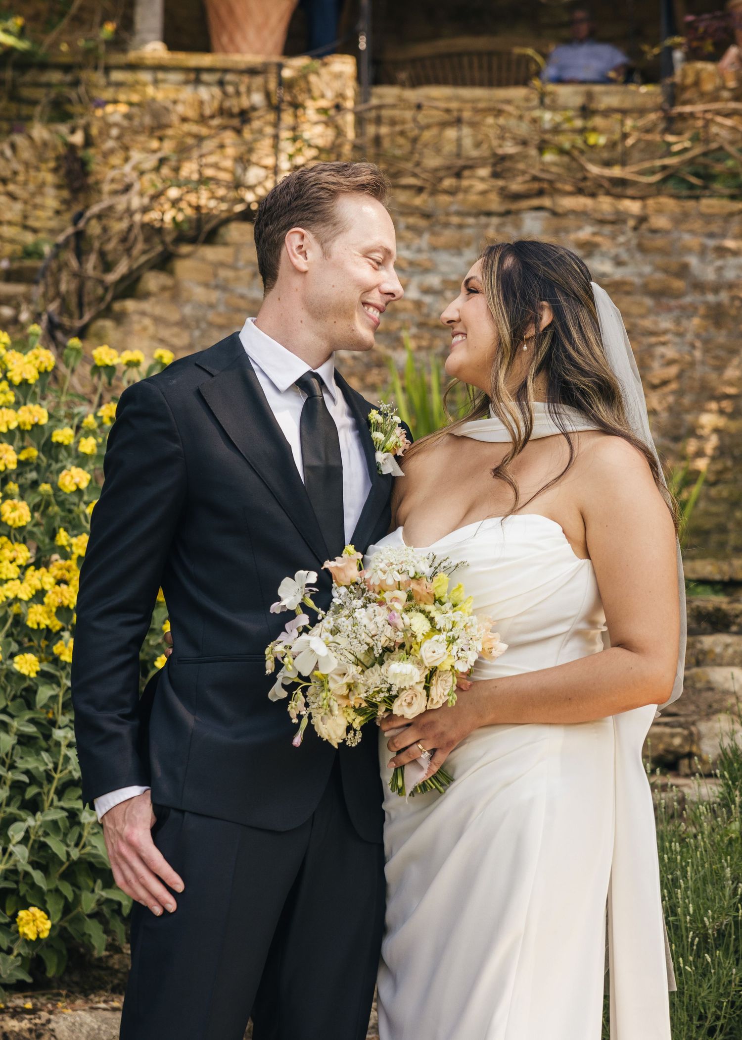 Portrait of a bride and groom on their wedding day.