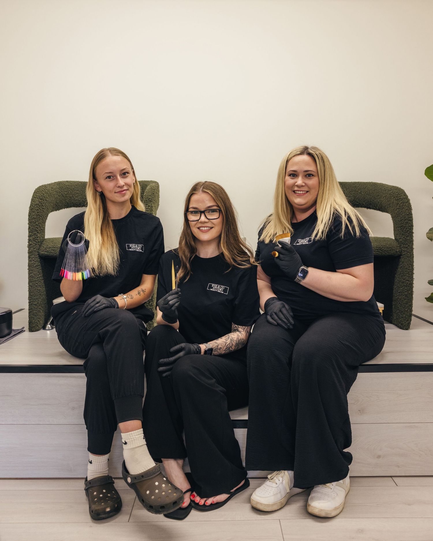 Group portrait of the Eve & Co Studio team in their salon in Droitwich.