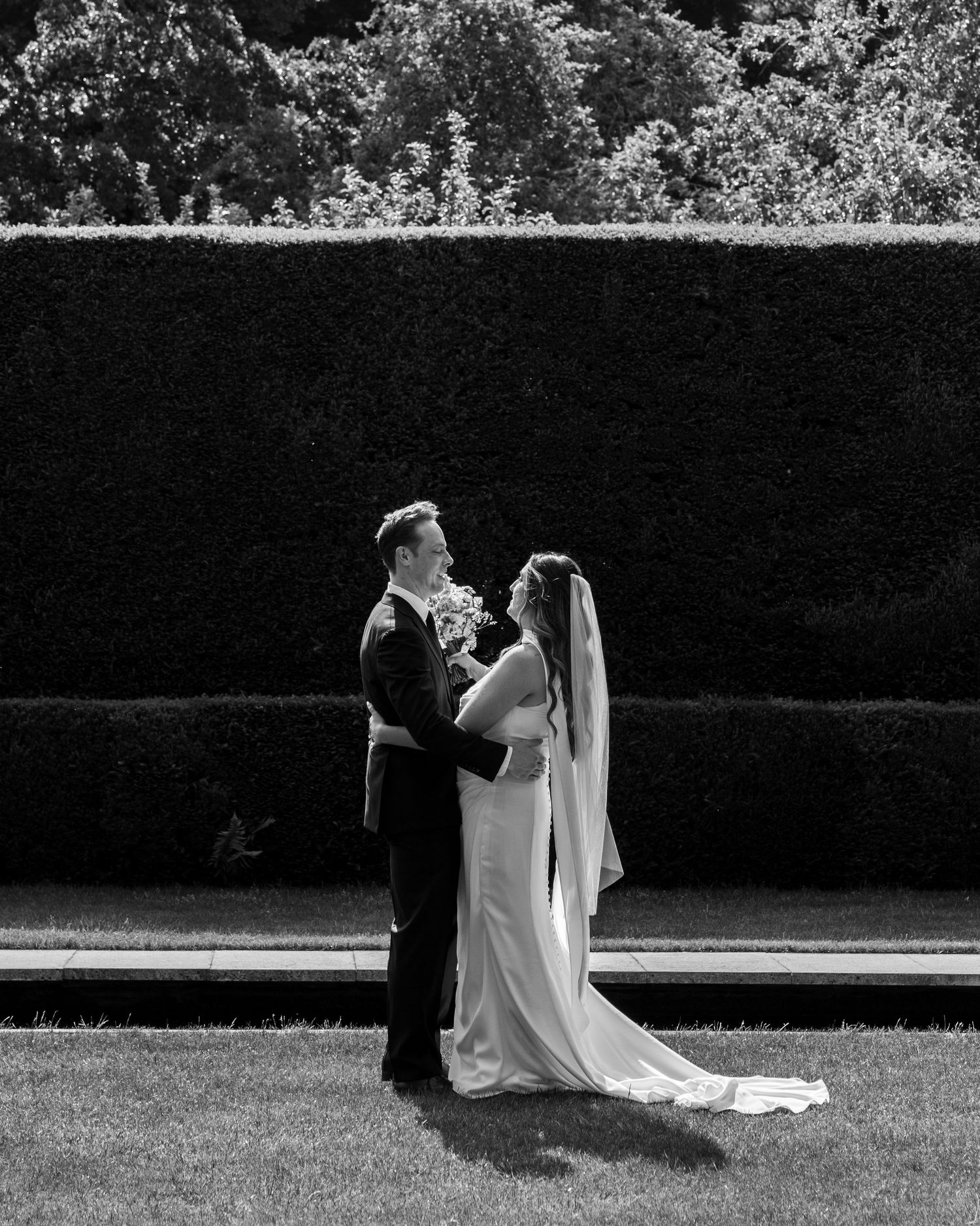 Bride seeing groom for the first time at Kiftsgate Court Gardens wedding