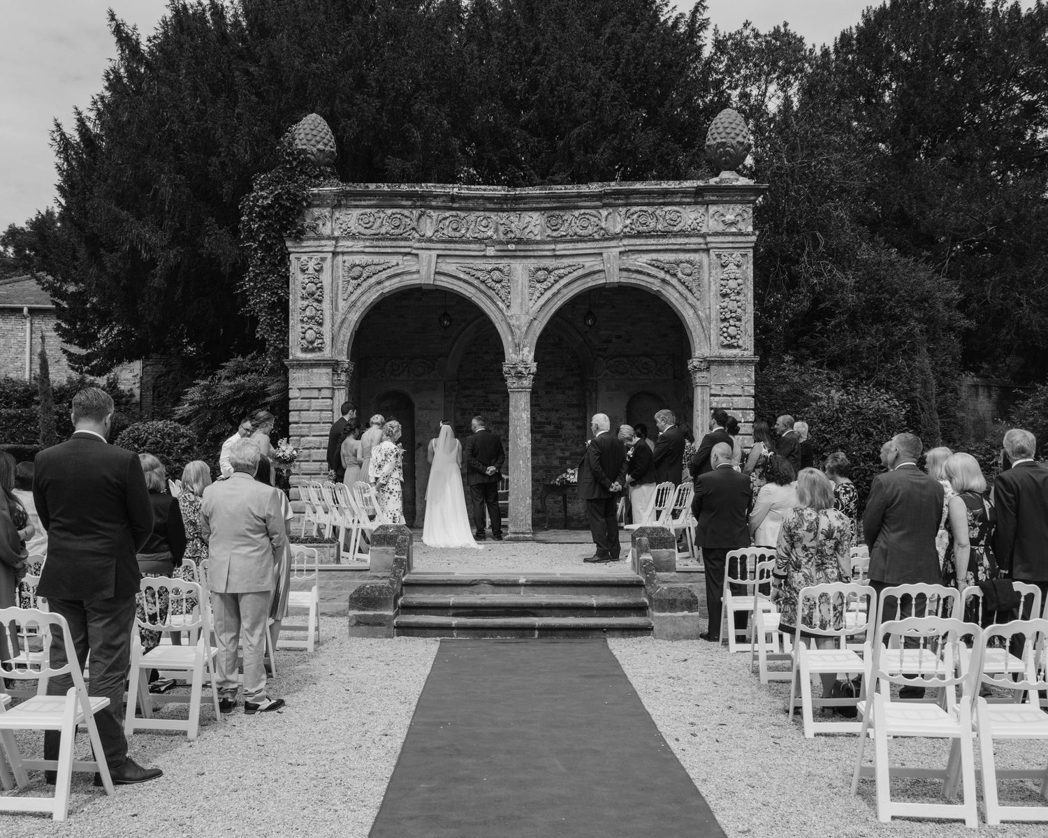 A wide shot of a ceremony at Ettington Park Hotel.