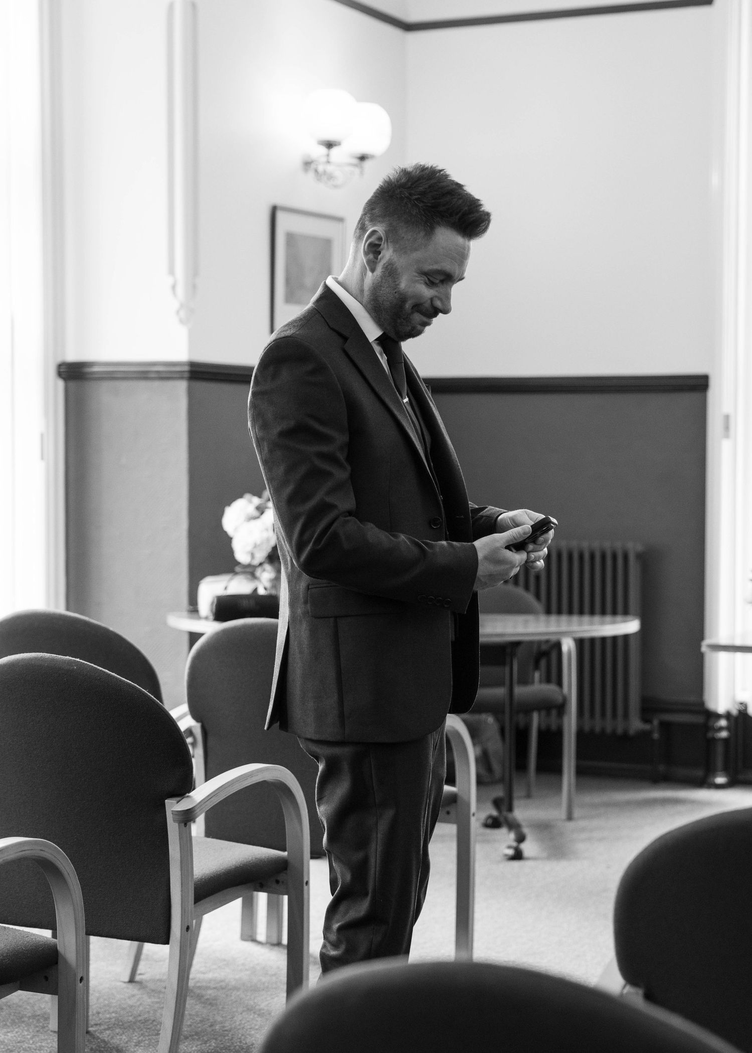 A groom just before he gets married, captured by EvieSJPhotography.