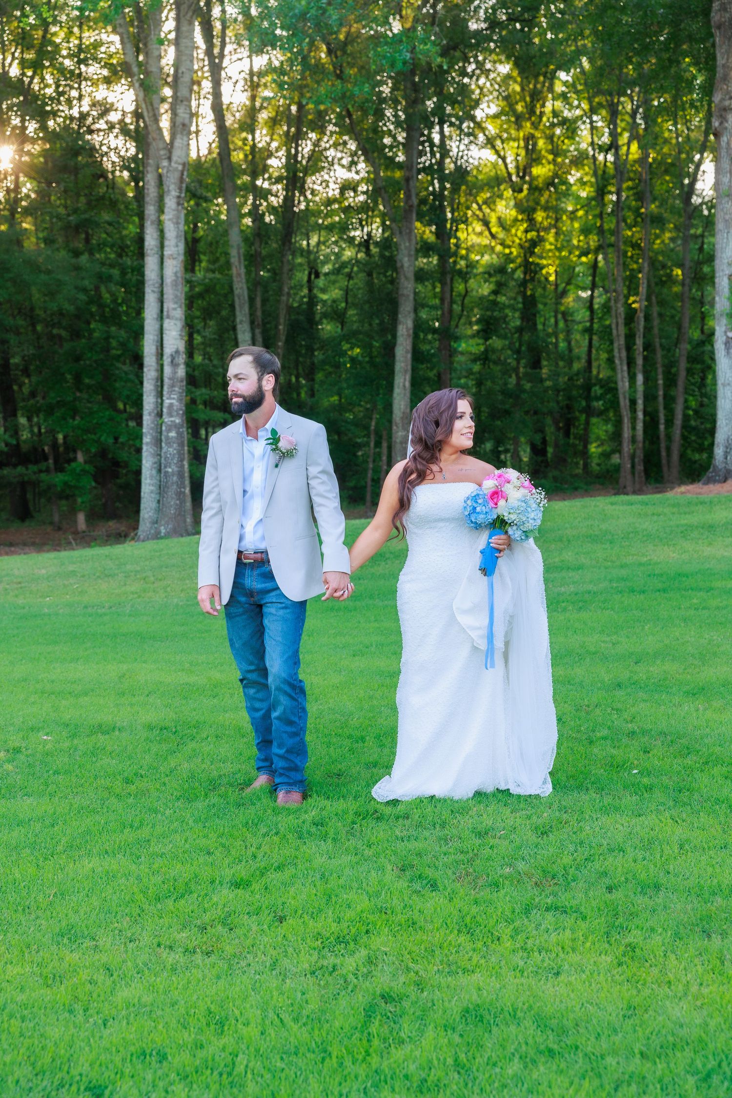 East Texas wedding photographer photographing romantic couple portraits at The Venue at Orchard Farms.