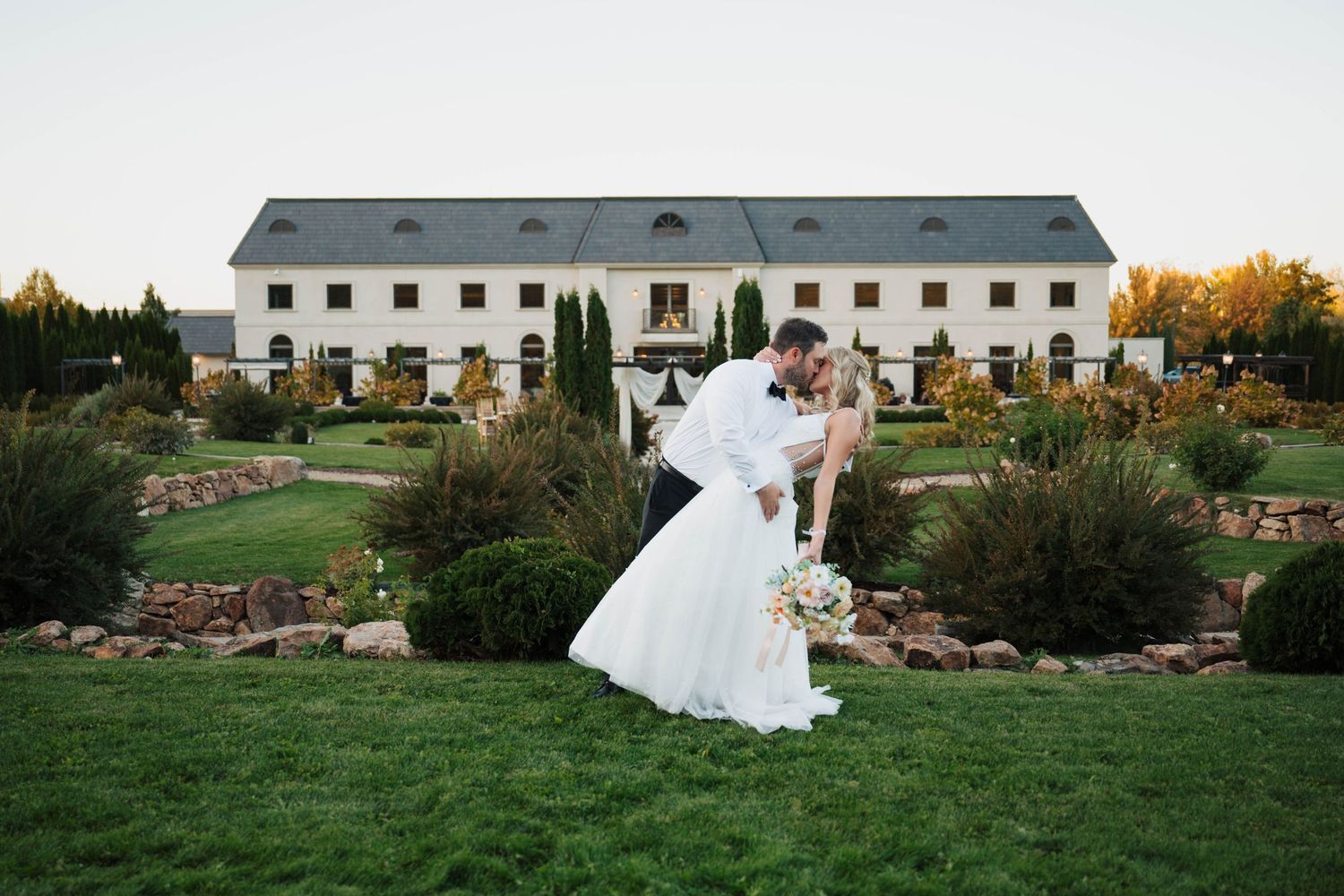 Luxury wedding couple portrait at Chateau des Fleurs in Eagle, Idaho captured by Eagle wedding photographer Yasinski Photography