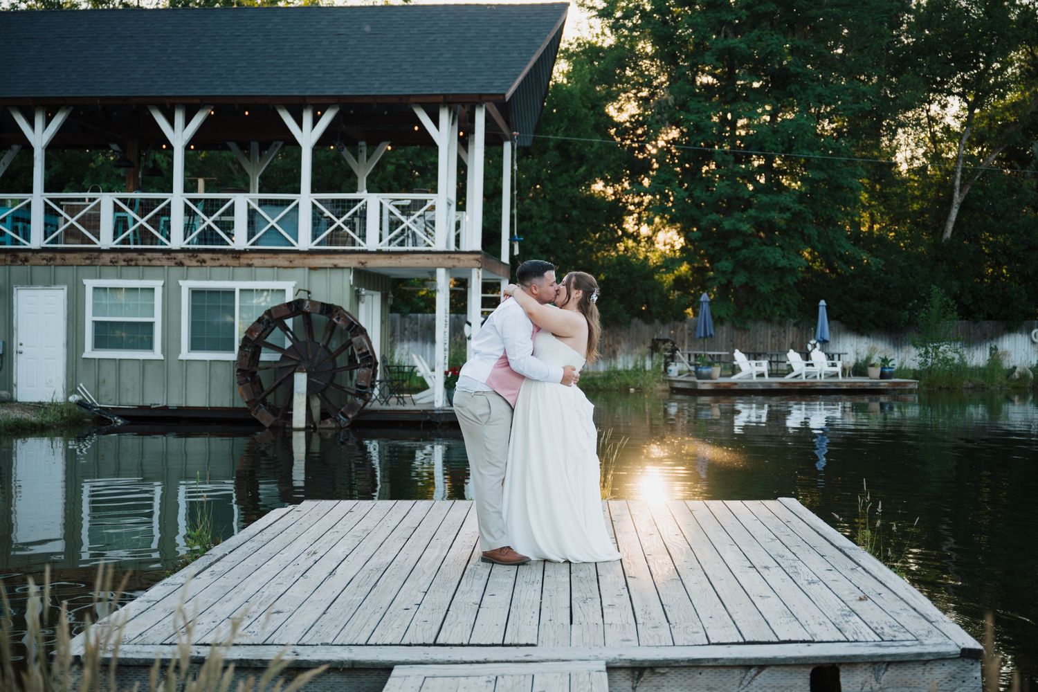 Romantic waterfront wedding portrait at a private estate in Eagle Idaho