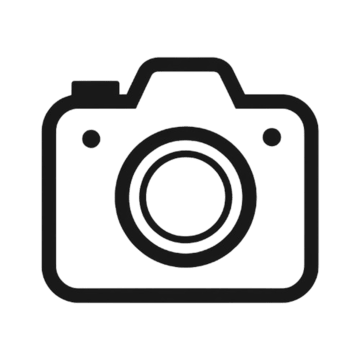 Simple black and white camera icon with a circular lens, viewfinder bump, and rounded rectangular body outline.
