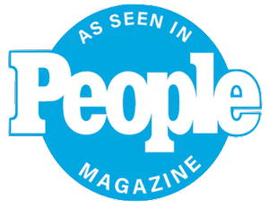 People Magazine As Seen In blue circular badge logo.