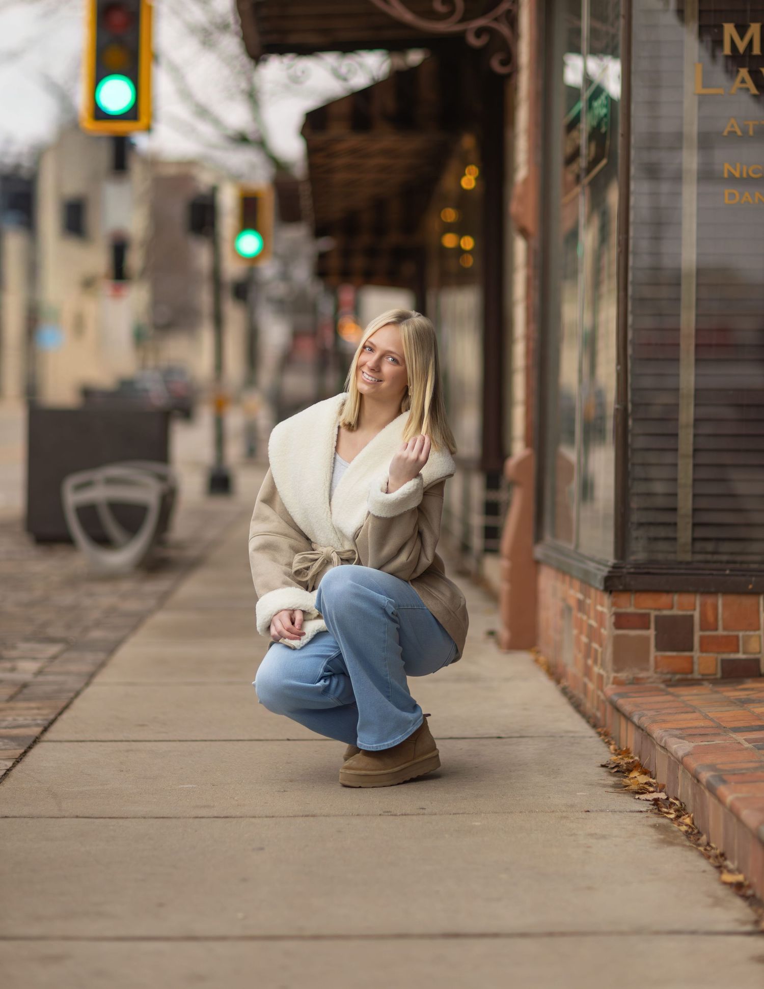 Waukesha winter teen photography. Urban downtown session capturing teens with style, personality, and a dramatic city backdrop.