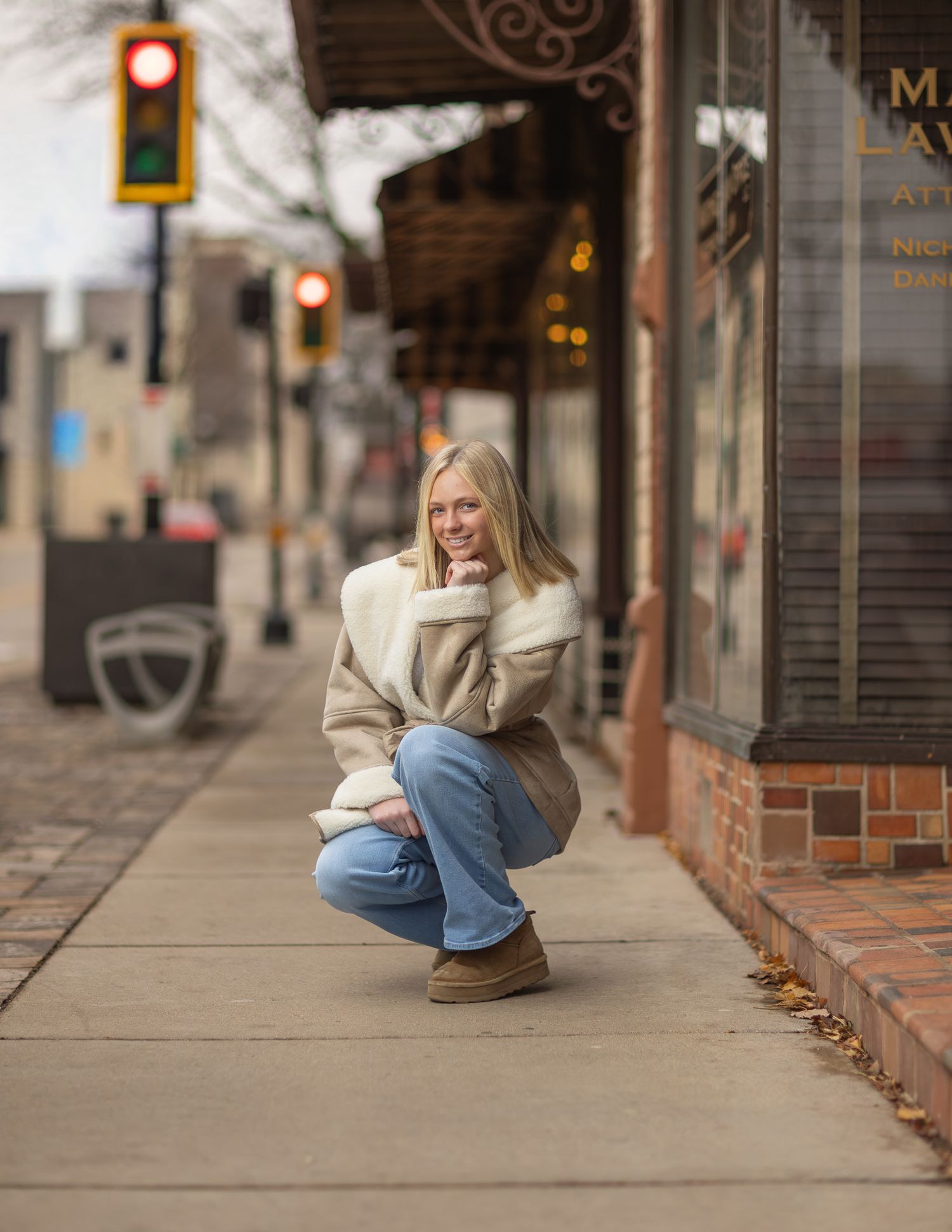 Waukesha winter teen photography. Urban downtown session capturing teens with style, personality, and a dramatic city backdrop.