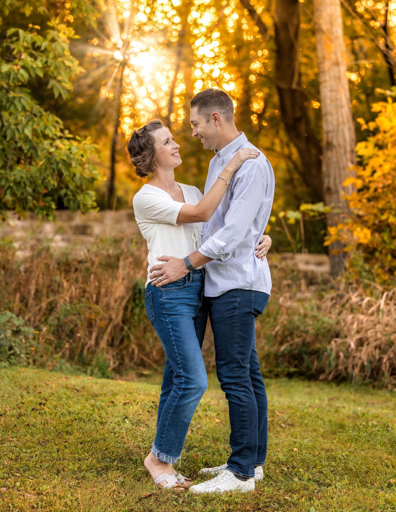 Couples session at Menomonee Park, Waukesha. Husband and wife sharing a tender moment, captured in warm, romantic, timeless portraits.