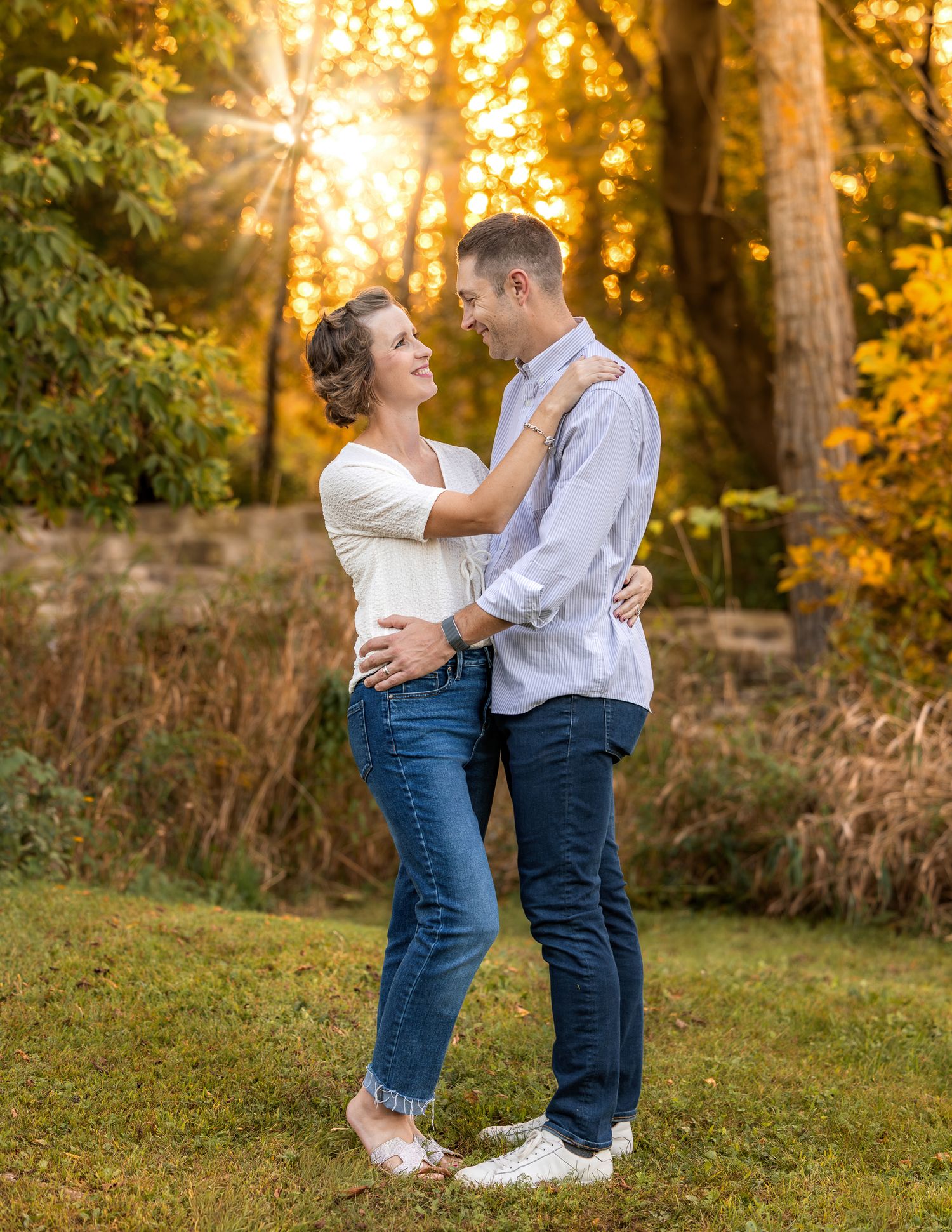 Couples session at Menomonee Park, Waukesha. Husband and wife sharing a tender moment, captured in warm, romantic, timeless portraits.