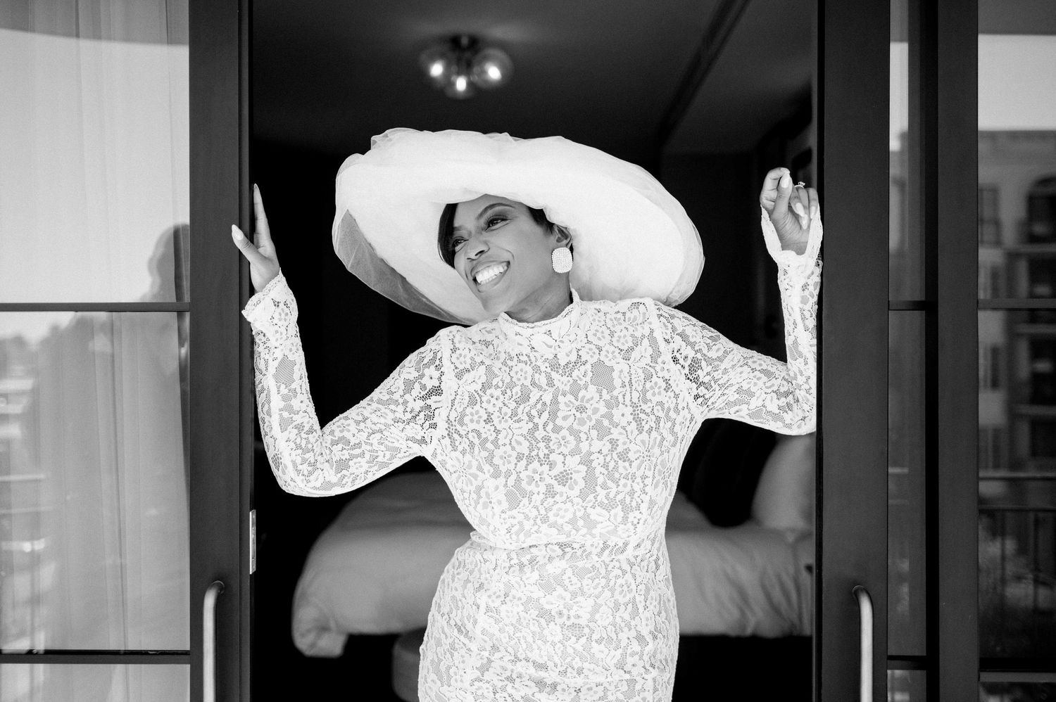 Black and white photo collage showing someone in a white shirt dancing and moving expressively in different poses.