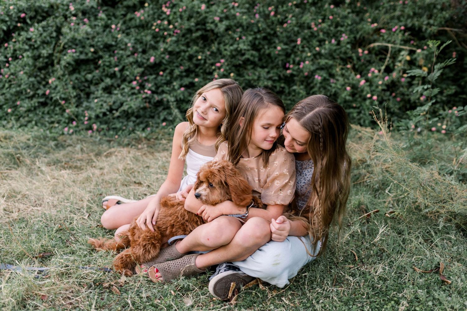 People sitting together on grass in a natural outdoor setting during a sunny day.