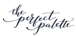 Hand-lettered calligraphy logo design for 'The Perfect Palette' in elegant black script on white background.