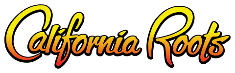 California Roots logo in yellow and orange cursive lettering.