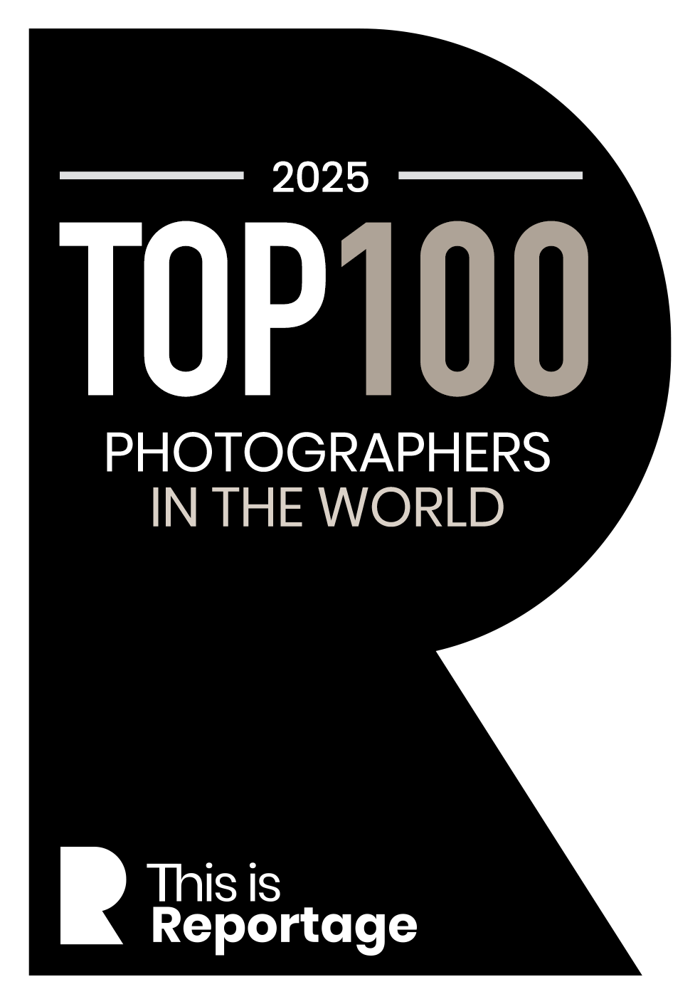 Black and white logo design for Top 100 Photographers in the World 2025 by This is Reportage.