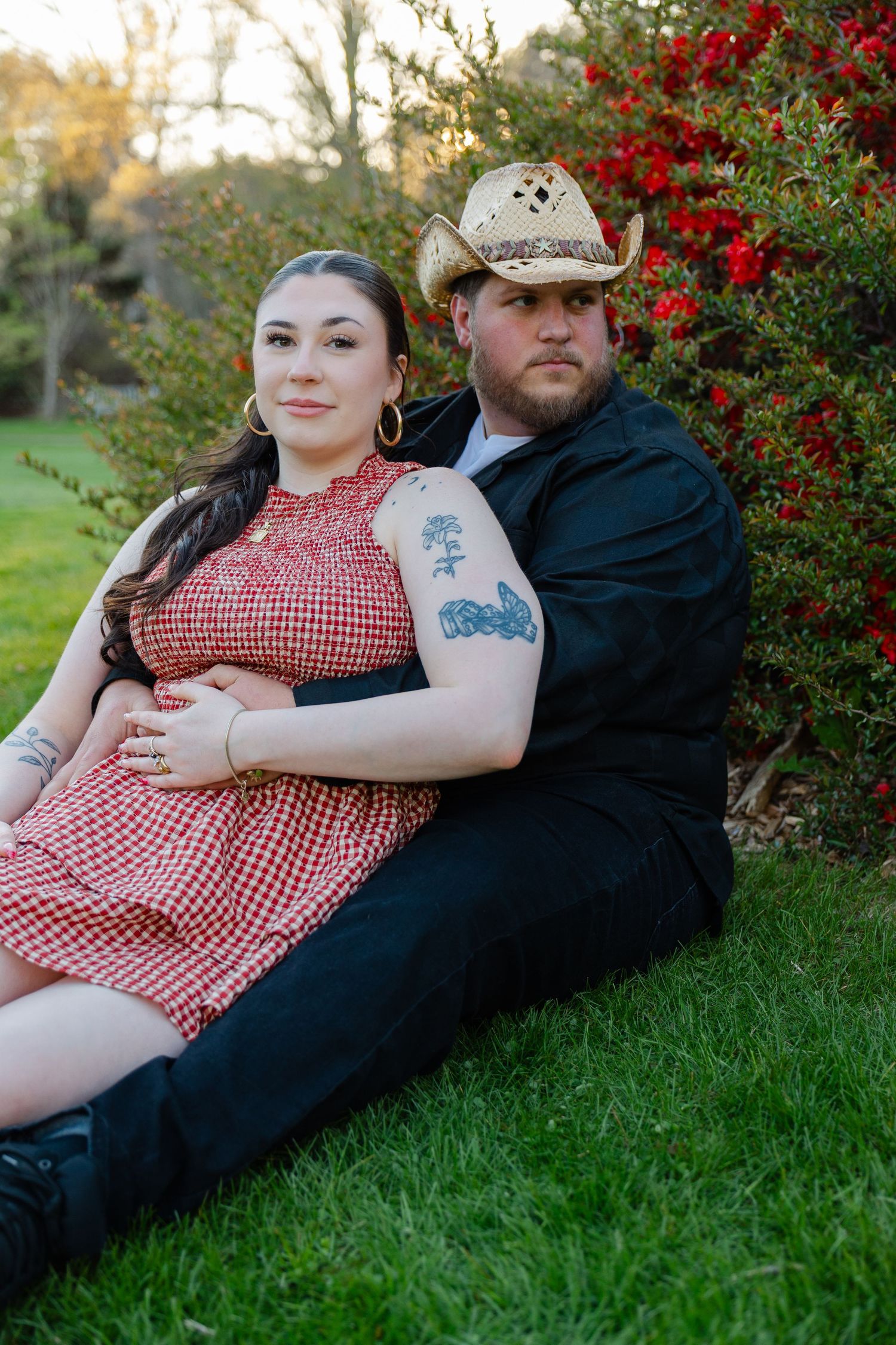 Outdoor couples photography session in Massachusetts capturing warm, candid moments during golden hour.