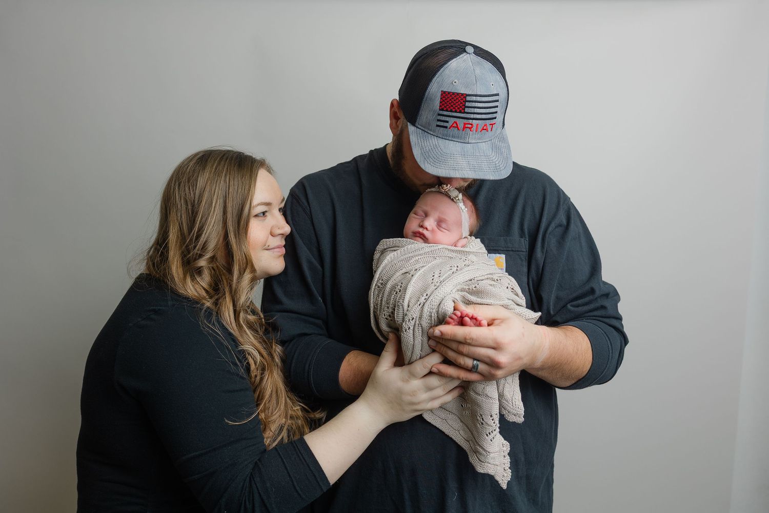 Family photo during studio newborn session in Minneapolis, Kansas
