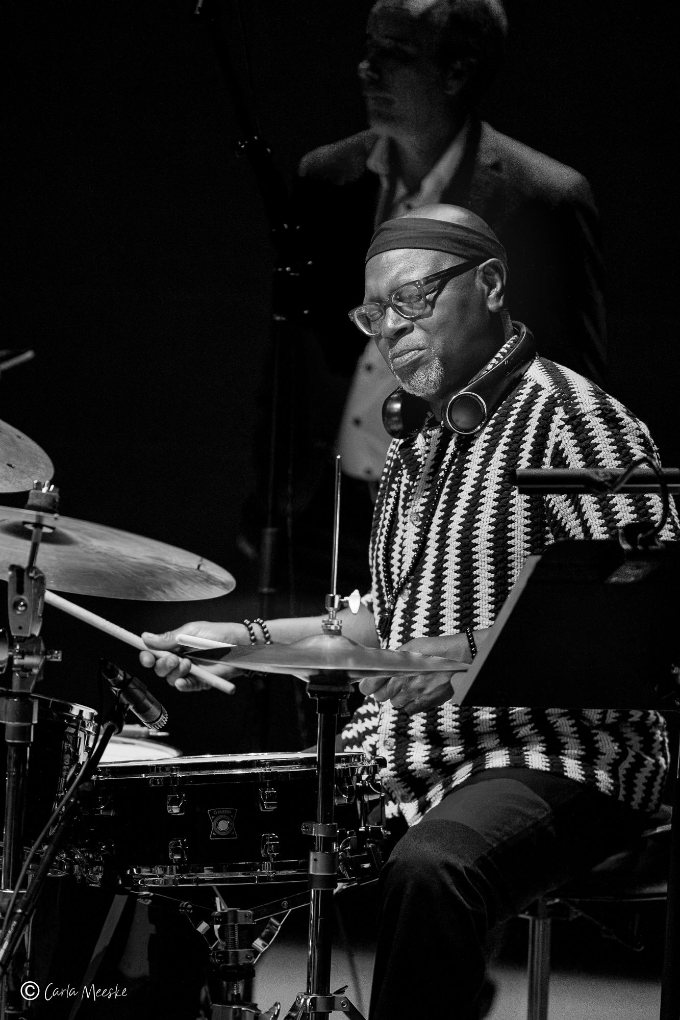 Lewis Nash, premier jazz drummer, is shadowed by Clark Gibson at The MIM, Phoenix Arizona
