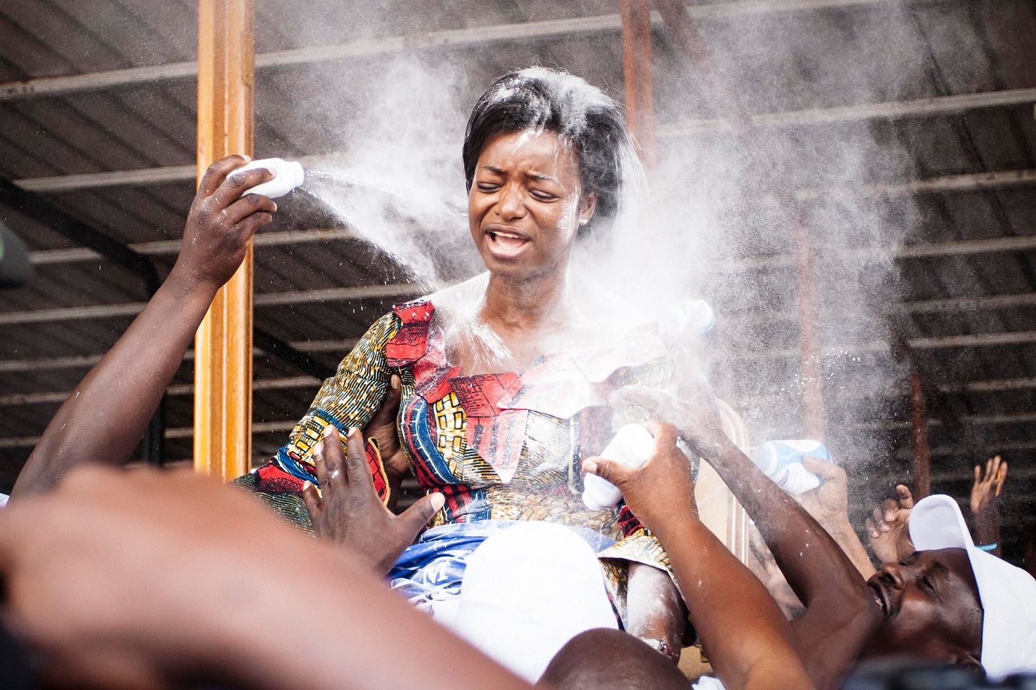 african woman, ceremony, politician, talcum powder, white powder, ritual, zambia, party selection