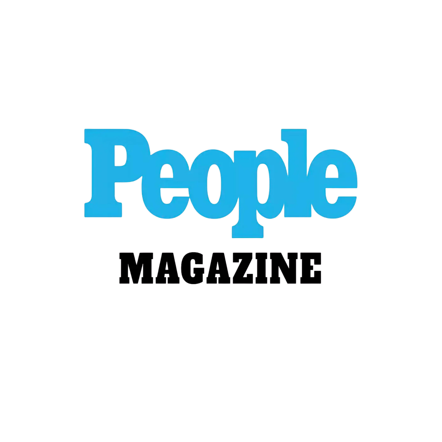Blue and white People Magazine logo text on white background.