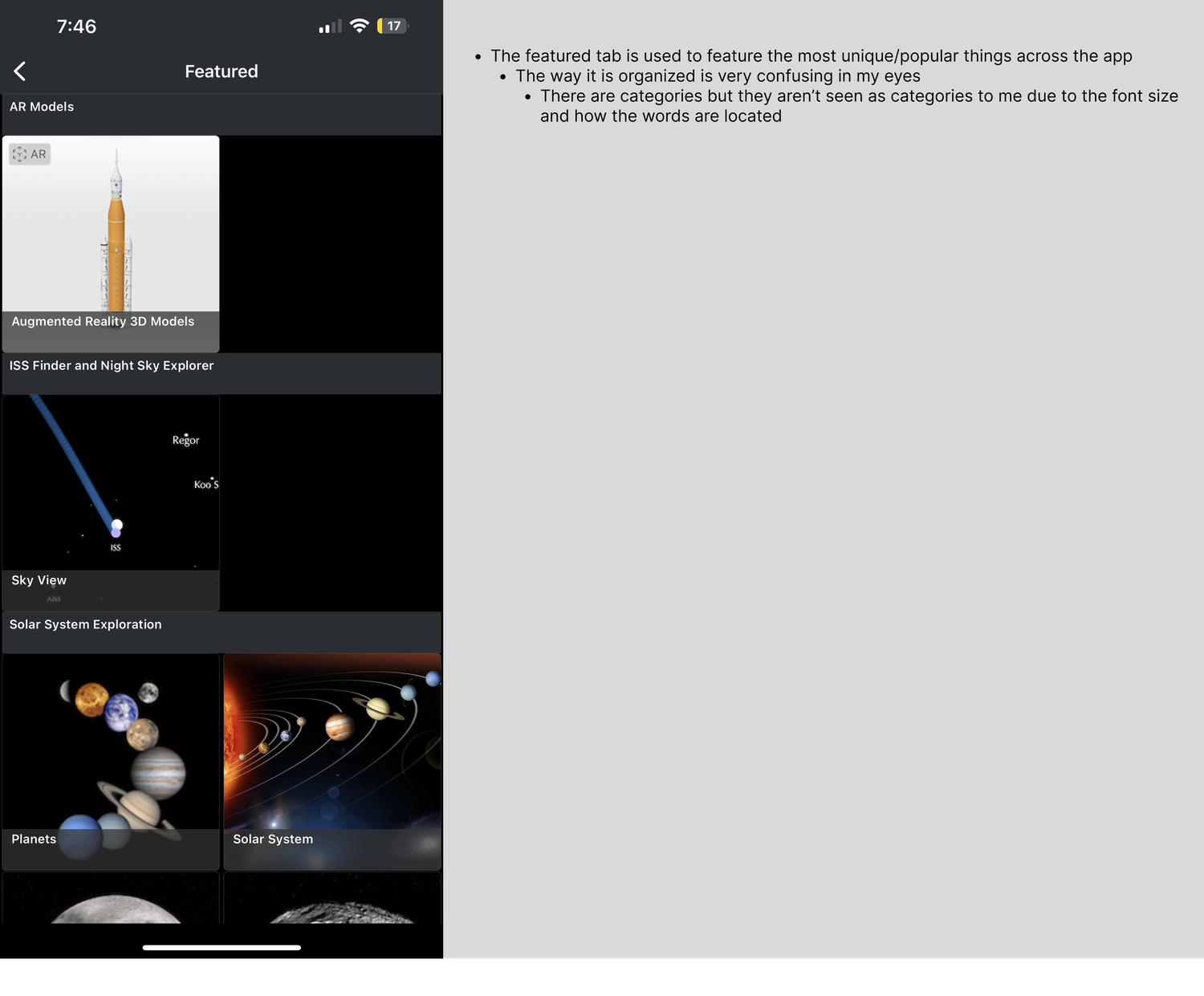 A dark interface showing a grid of astronomy-related thumbnails including planets and space objects.