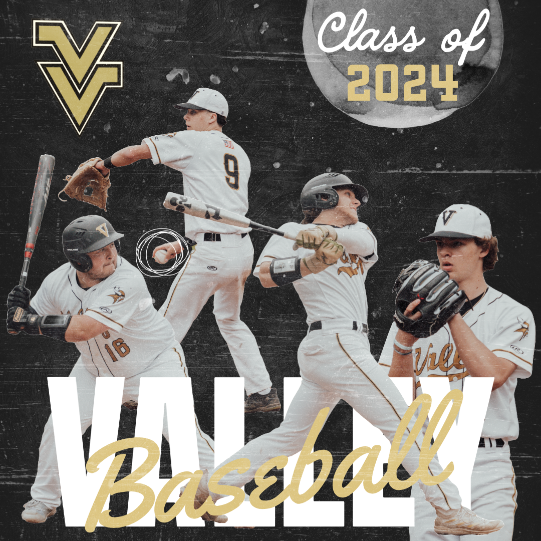 High school baseball team photo collage featuring class of 2024 players in white uniforms.
