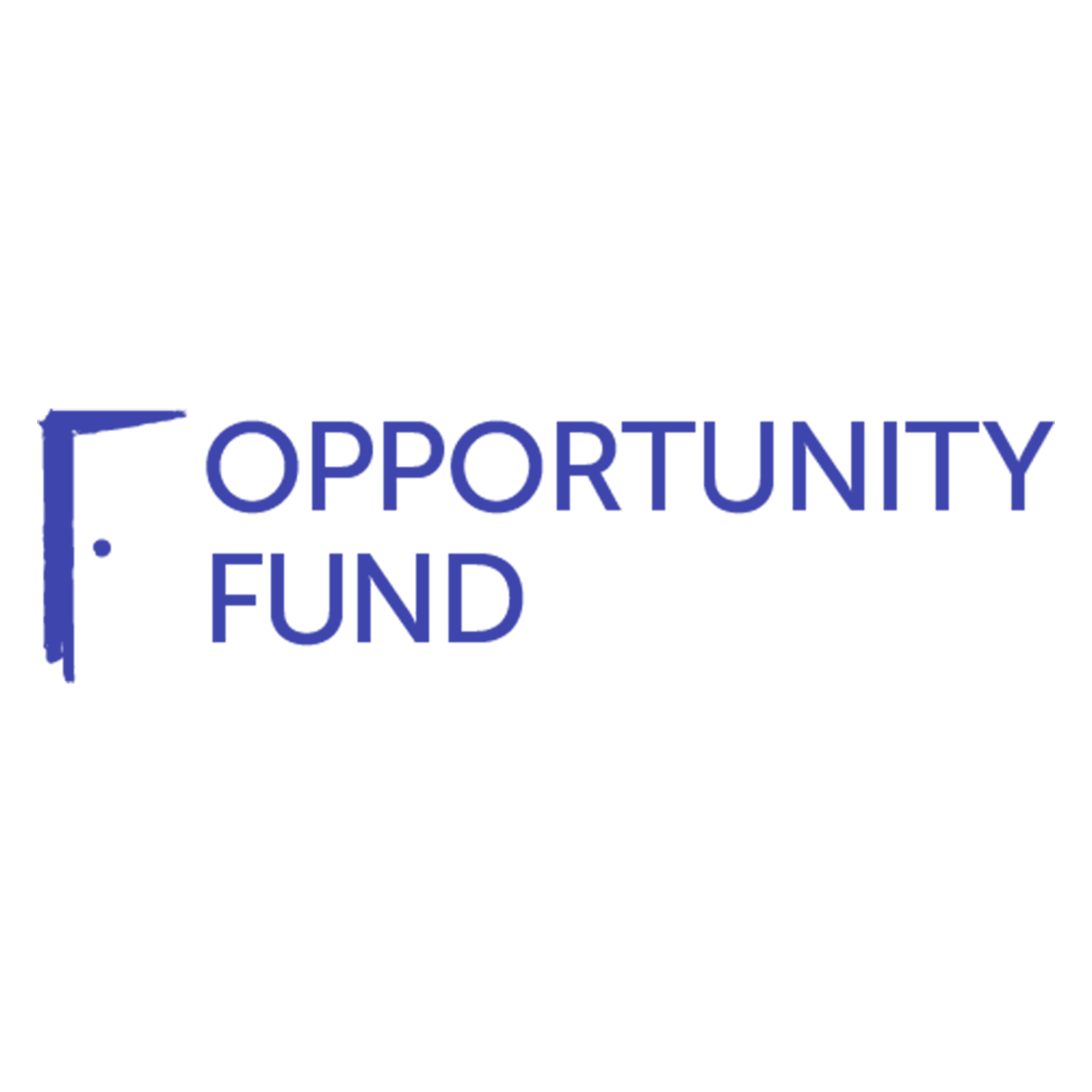 Blue text logo for Opportunity Fund with door symbol.