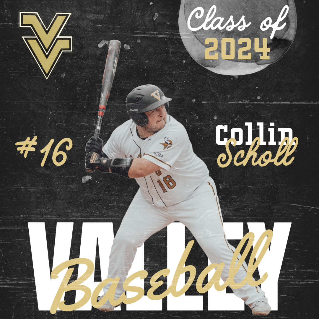 Baseball recruitment poster featuring player batting stance and Class of 2024 text.