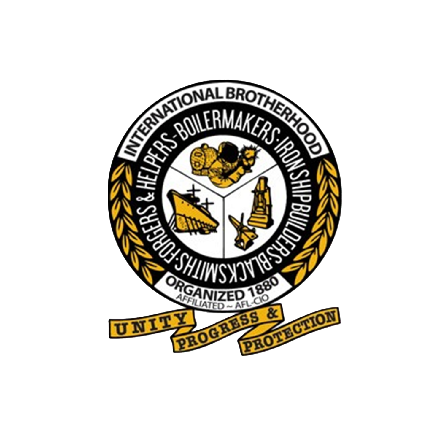 International Brotherhood logo featuring a gold wreath and icons representing skilled tradespeople.