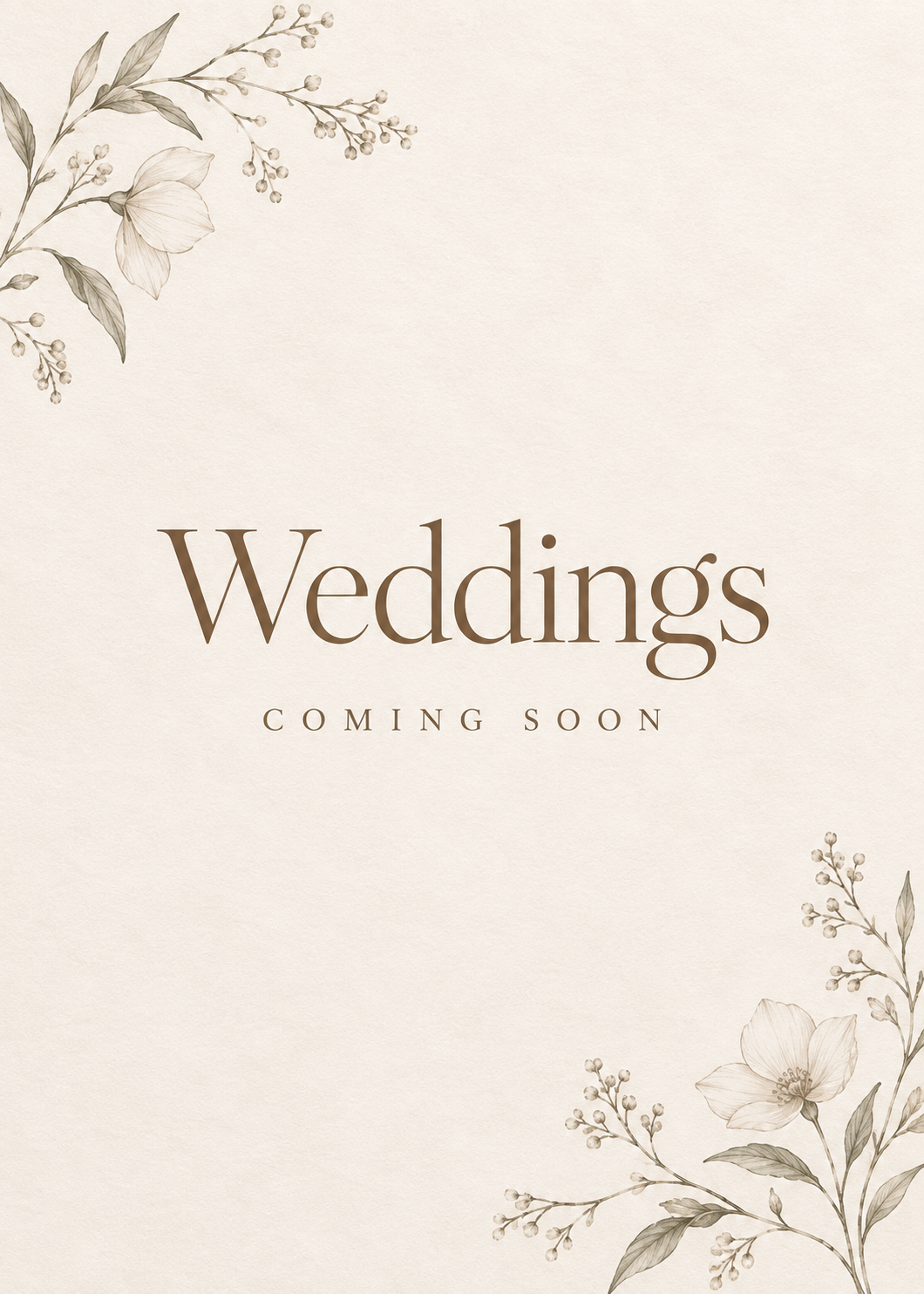 Elegant wedding photography services coming soon announcement card with floral design.