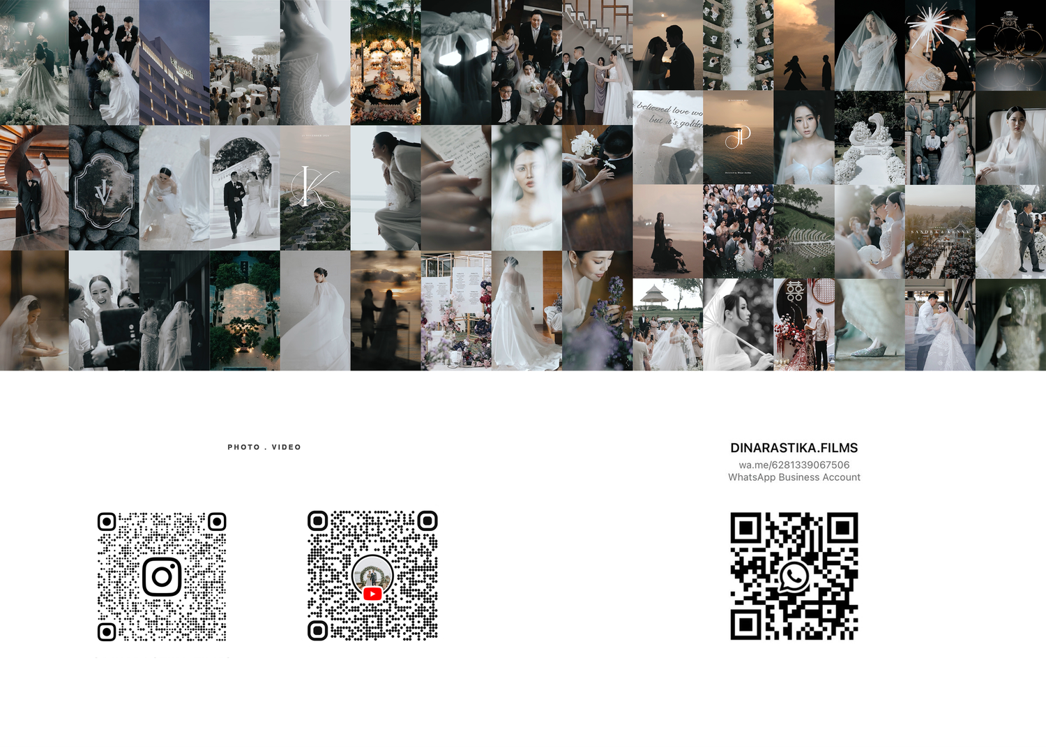 Collage of elegant black and white wedding photography moments by Dinamastika Films studio.