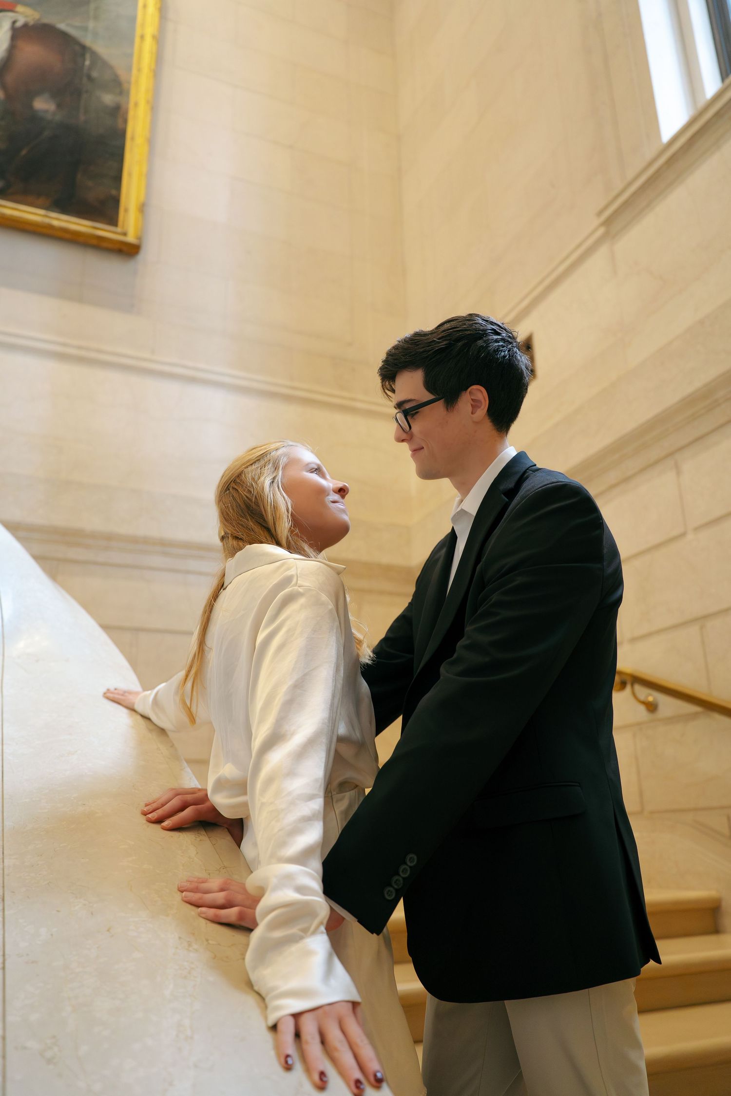 Elegant museum engagement photos at the National Gallery of Art in Washington, DC.