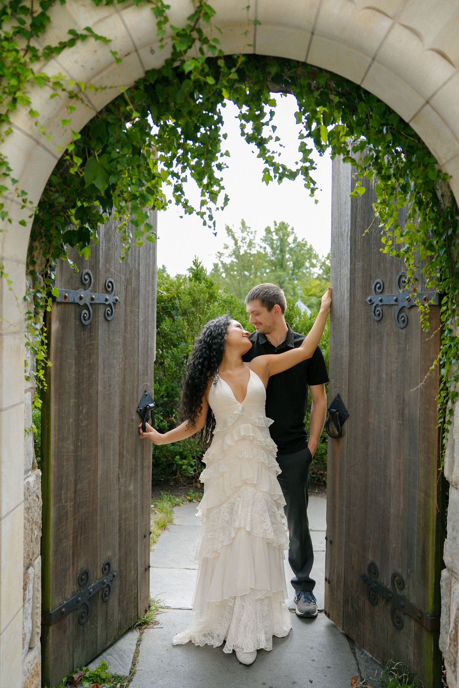 Romantic couple embracing during an outdoor couples photography session in Washington, DC.