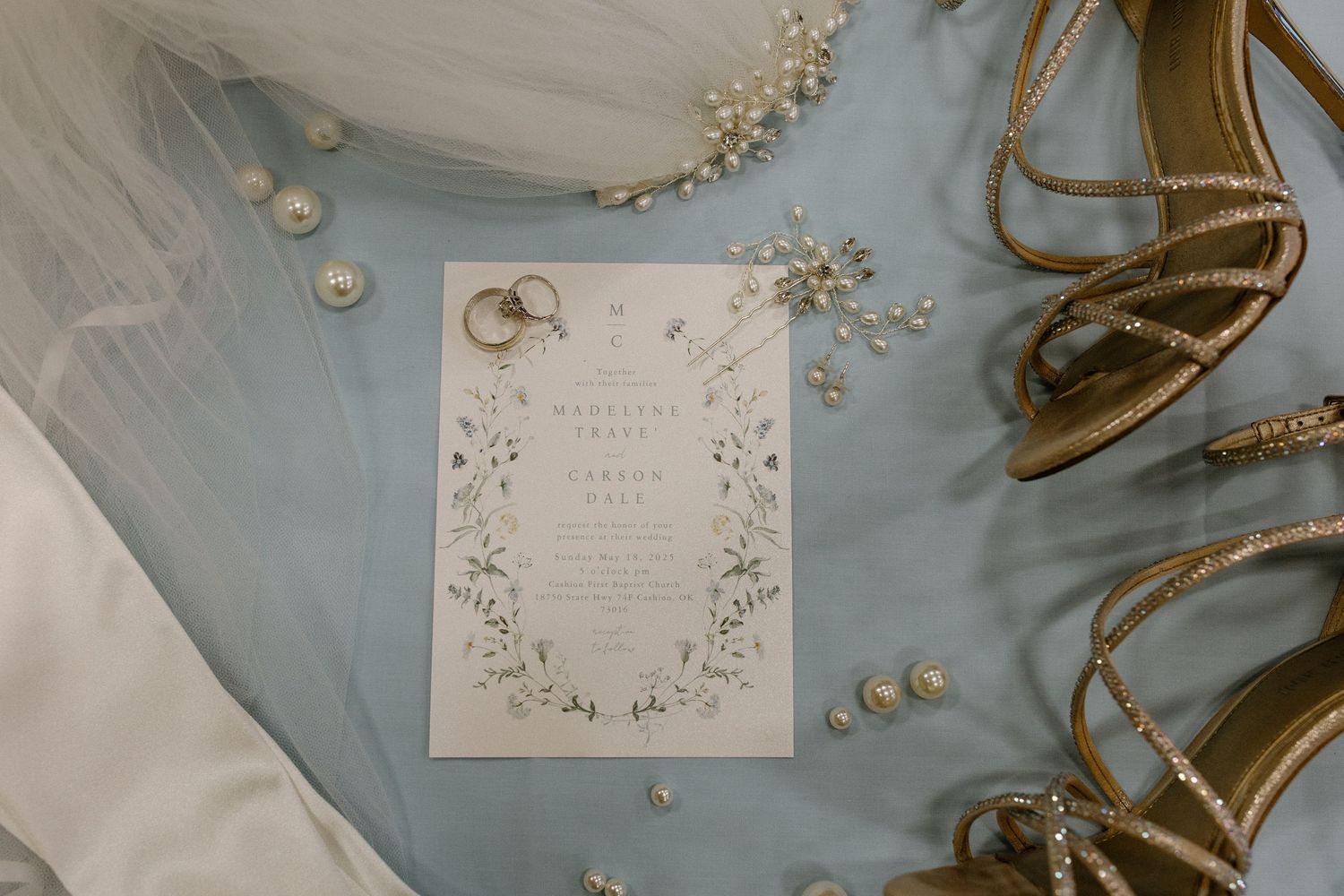 Beautiful example of why flatlays are important for capturing your Oklahoma wedding and shows what to bring for flat lay pictures