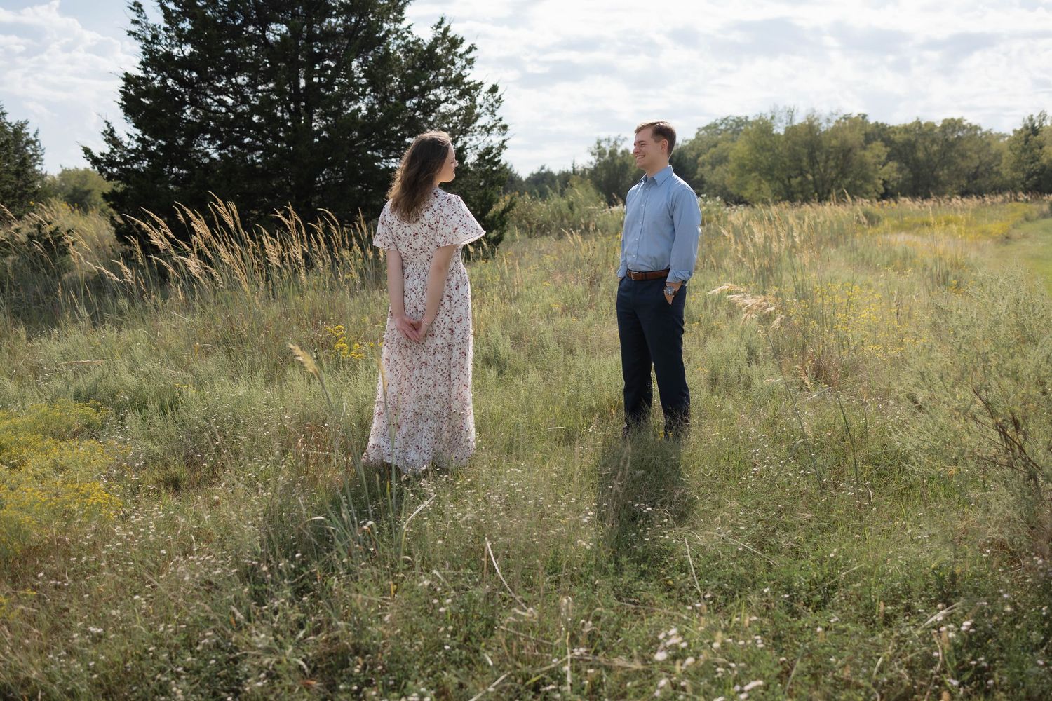 engaged couple in oklahoma no physical contact photoshoot