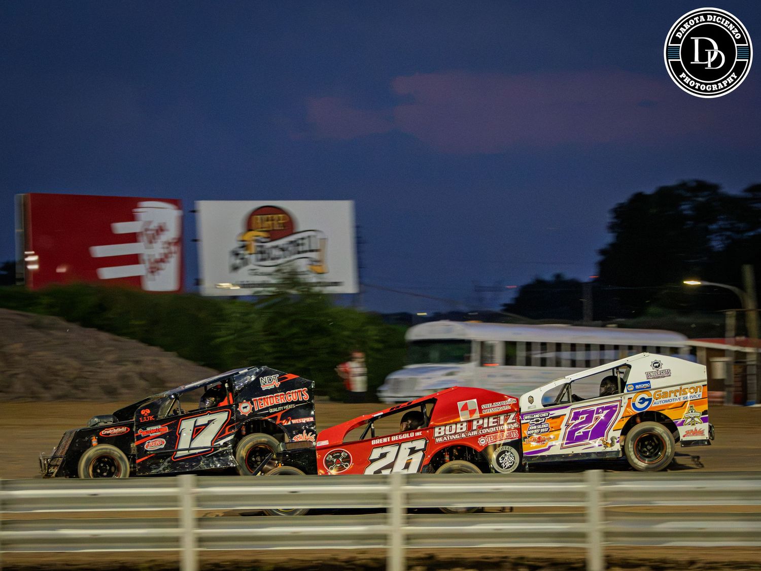 3 Mod lites going three wide battling for the race lead