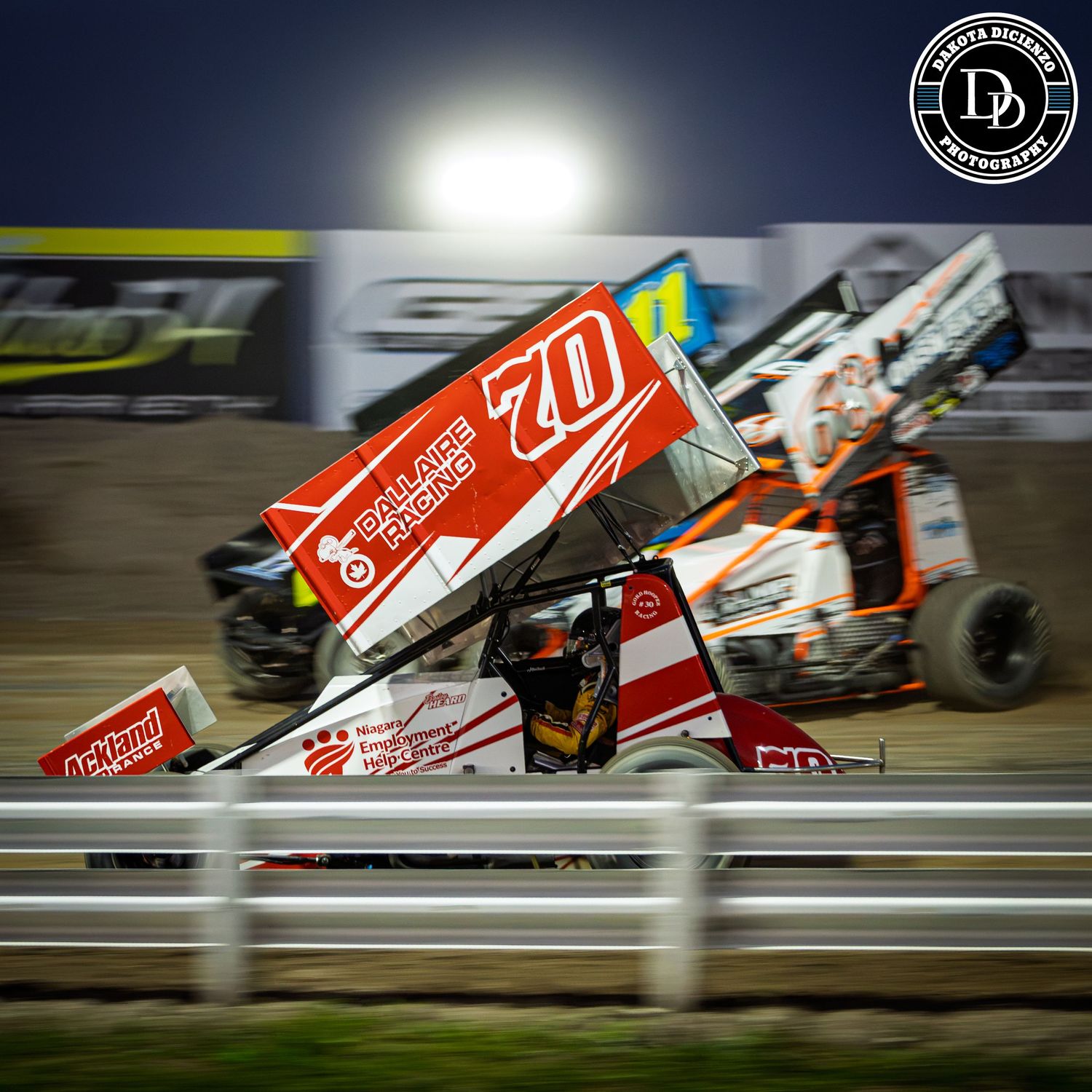 360 Sprint Car driver Baily Heard making a 3 wide pass